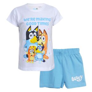 Set pijama de vară Bluey alb cu pantaloni scurți albaștri - Nickelodeon Pijamale pentru copii, cămăși de noapte