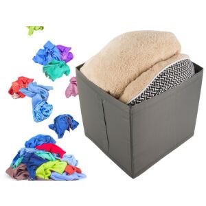 Szürke gardróbrendező doboz ruhákkal megtöltve - Gardrób rendszerező