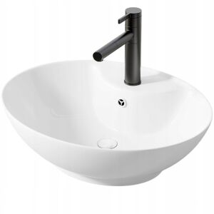 Umywalka Nablatowa Owal Ceramiczna Biała Stawiana Połysk Z Otworem Przelew