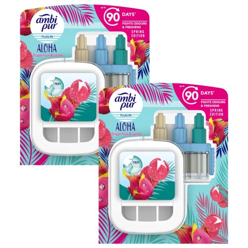 Ambi Pur 3Volution Aloha Elektrický osviežovač vzduchu štartovací balíček, vôňa Dračie ovocie a Liči, 2x20ml