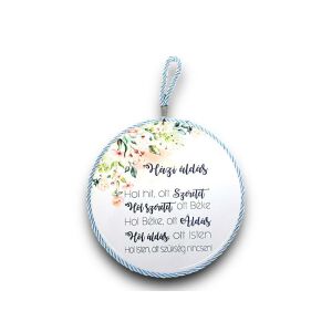 Házi Áldás akasztós kerámia dekoráció virágmintával és áldás felirattal. - Ajtódísz