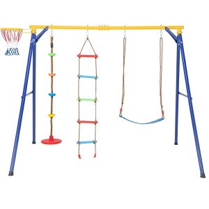 Timeless Tools 4az1-ben hinta szett kosárlabdapalánkkal, mászókötéllel, tányérhintával és öves hintával - Kültéri hinta