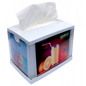 Podajnik do serwetek stołowych Vialli z białego tworzywa ABS z motywem owocowym - Serwetki