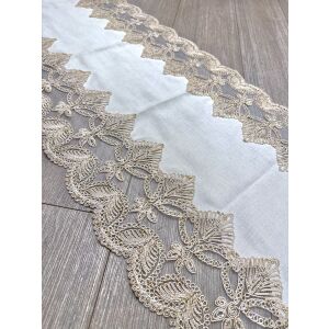 Yelpaze Törtfehér - Arany Asztali futó - 45 x 150 cm