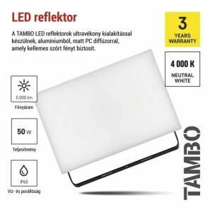 Emos LED reflektor TAMBO, 50 W, 5000 lm, természetes fehér, IP65, fekete (ZS2542)