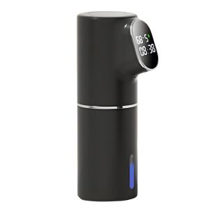 Automatikus habzó szappanadagoló, Zadabso®, 5 fokozatú beállítási lehetőséggel, vízálló IPX6, újratölthető, idő- és hőmérséklet kijelzővel, 1500mAh akkumulátorral, fekete színben.