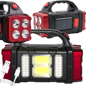 Solárna LED baterka s powerbankou - červená, viacero pohľadov - Lampy&osvetlenie