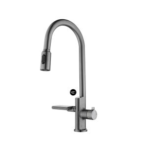 Baterie de bucatarie cu dus extractibil, 2 functii de curgere, display digital, culoare gri luxury 128037635