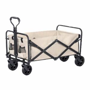 Bézs összecsukható kézi kocsi 5 colos kerekekkel, tökéletes bevásárláshoz, piknikezéshez és utazáshoz - Bevásárlókocsi