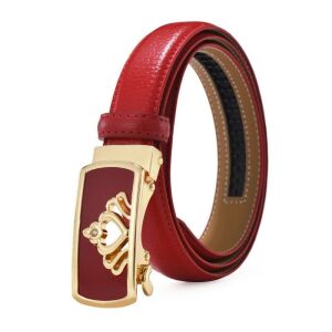 Merész, piros bőr öv,  nagy korona csattal - 100 cm 135915413 - Női öv