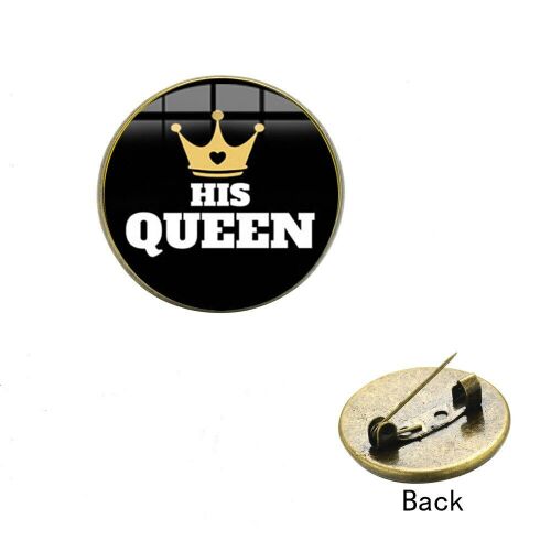 HIS QUEEN enamel kitűző, kerek jelvény korona mintával, tökéletes pároknak. - Kitűző és jelvény