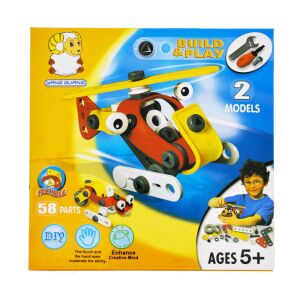 Építő készlet, járműépítő, 58 db-os, műanyag, 2 az 1-ben, 15x15 cm dobozban