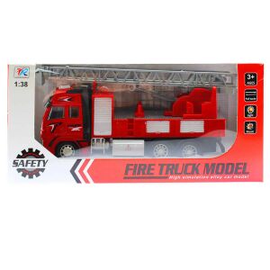 Tűzoltóautó, elektromos, hanggal, zenével, fénnyel, fém, hátrahúzós, 19cm, dobozos