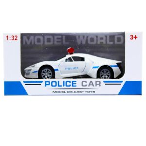 Fém elektromos rendőrautó, hanggal+fénnyel, hátrahúzós, 12 cm, dobozos