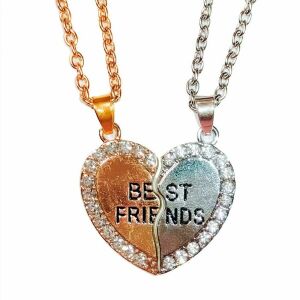 Legjobb barátok kristályos arany-ezüst színű páros gyerek nyaklánc medállal
