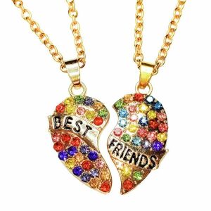 Legjobb barátok színes kristályos páros gyerek nyaklánc medállal
