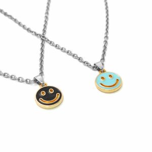 Fekete és kék smiley gyerek páros nyaklánc medállal, ezüst színű