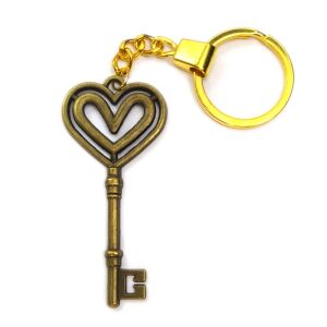Nagyméretű bronzkulcs kulcstartó, arany színben