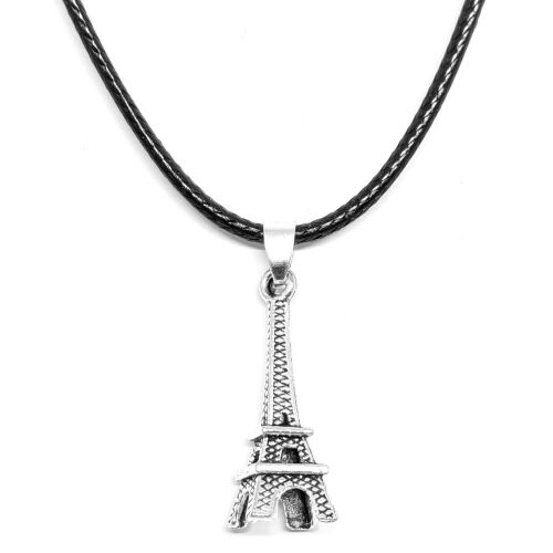 Eiffel-torony medál nyaklánc fekete bőr zsinórral - Női nyaklánc