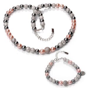 Mystic Elegance – gyöngy és hegyikristály exkluzív ásvány ékszerszett (nyaklánc + karkötő) dobozban 139140878 - Női ékszer
