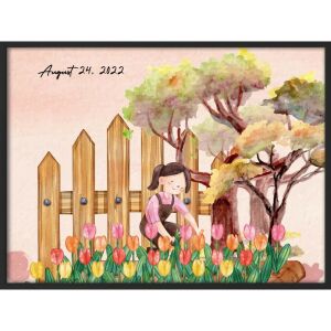 Falikép - Kislány a kertben, felirattal (videóvetítő opcióval)