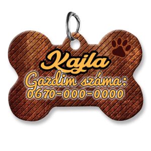 Kutyabiléta, csont alakú (tetszőleges adatokkal), famintás háttérrel