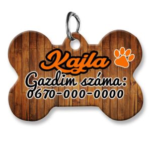 Kutyabiléta, csont alakú (tetszőleges adatokkal), famintás háttérrel