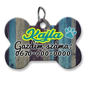 Kutyabiléta, csont alakú (tetszőleges adatokkal), vintage famintás háttérrel