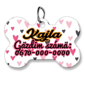 Kutyabiléta, csont alakú (tetszőleges adatokkal), kisszíves háttérmintával