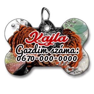 Kutyabiléta, csont alakú (tetszőleges adatokkal), barna rózsás háttérmintával