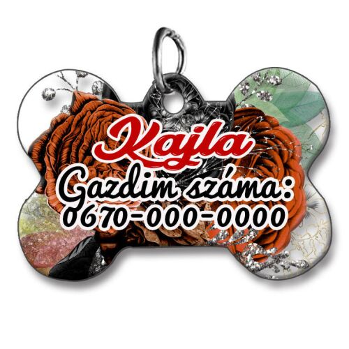 Kutyabiléta, csont alakú (tetszőleges adatokkal), barna rózsás háttérmintával 139144553