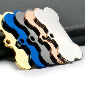 Kutyabiléta, exkluzív tüköracél, ezüst színű, csont alakú, gravírozható