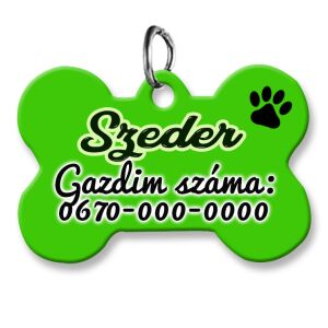 Kutyabiléta, csont alakú (tetszőleges adatokkal), élénkzöld háttérmintával