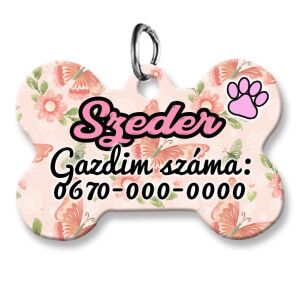 Kutyabiléta, csont alakú (tetszőleges adatokkal), pillangós háttérmintával