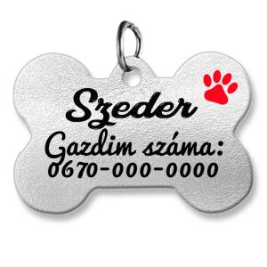Kutyabiléta, csont alakú (tetszőleges adatokkal), világosszürke háttérszínnel
