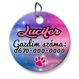 Cicabiléta vagy kutyabiléta, kör, kék-pink színben (tetszőleges adatokkal)