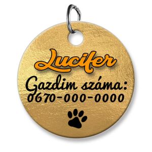 Cicabiléta vagy kutyabiléta, kör, arany színben (tetszőleges adatokkal)