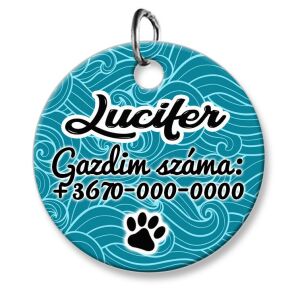 Cicabiléta vagy kutyabiléta, kör, kék cirádás (tetszőleges adatokkal)