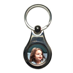 Saját fényképes kulcstartó, kör alakú, fém kerettel, dobozban
