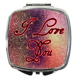Sminktükör bordópink glitter mintával, I Love You felirattal (változtatható)