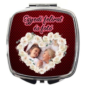 Fényképes Sminktükör a Te fotóddal és feliratoddal, rózsaszív grafikával, több színben