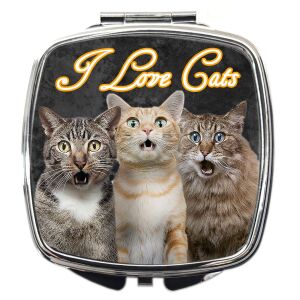 Sminktükör cicás grafikával, I Love Cats felirattal (módosítható), több színben