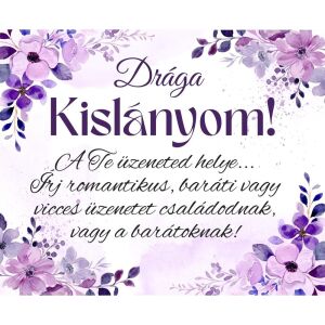 Üzenőkártya a Te feliratoddal, több méretben, lila virágos