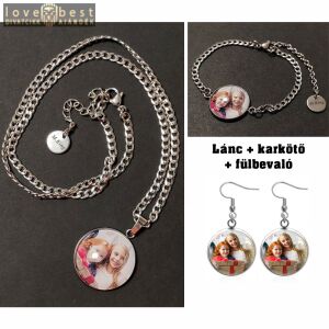 Fényképes ékszerszett (nyaklánc, karkötő, fülbevaló) acél kubai nyaklánccal, ezüst szín (márkadobozzal) 139167214 - Női ékszer