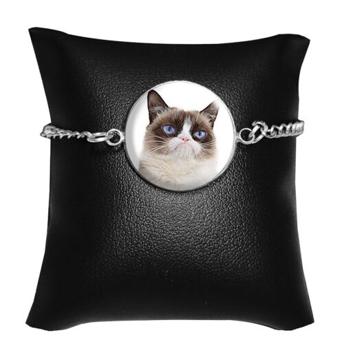 Grumpy Cat üveglencsés karkötő arany színben, rozsdamentes acél lánccal, 20 mm-es üveglencse Grumpy Cat képpel - Női karkötő