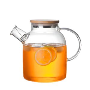 Teáskanna teafőzővel, hőálló boroszilikát üveg, bambusz/rozsdamentes acél fedél, extrém hőmérsékletnek ellenálló 150℃, 1800 ml