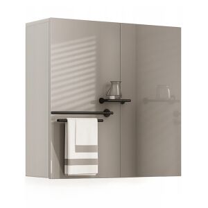 Moderná biela kúpeľňová nástenná skrinka so zrkadlom a držiakom na uteráky - Kúpeľňový nábytok