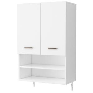 Dulap de perete alb pentru baie cu rafturi pentru deasupra mașinii de spălat - Capace de toaleta/WC, Cabină de duș, Robinet, Ușă de duș, Dulap de baie, Coșuri de rufe și Set de duș