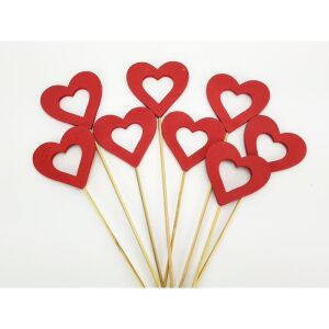 Piros fa lyukas pálcás szívek 8db/csomag 128138854 - Ajándék ötlet Valentin-napra