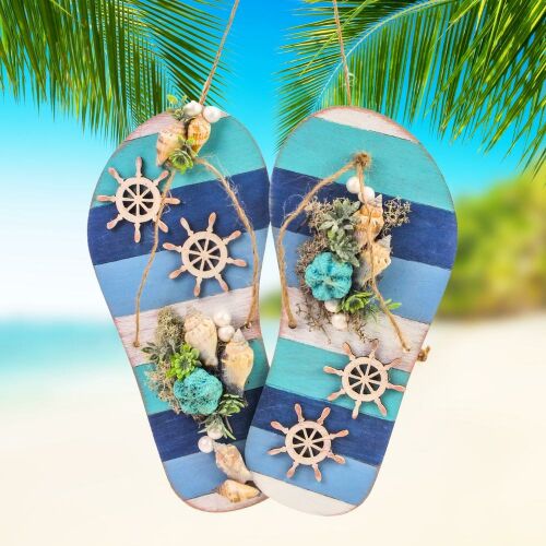 DIY tengeri stílusú papucs ajtódísz kagylókkal, tengericsillaggal és kötéllel